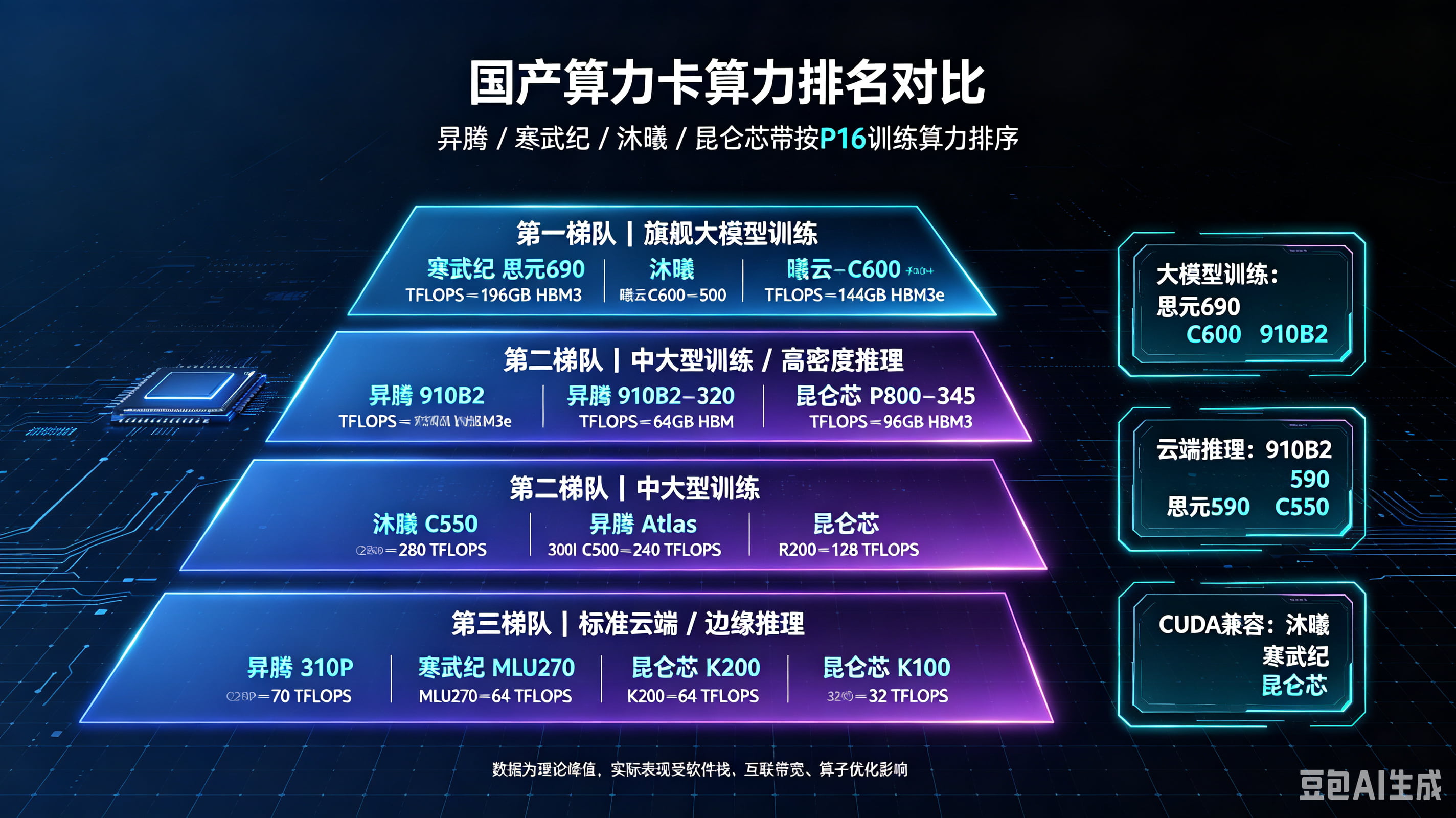 昇腾 / 寒武纪 / 沐曦 / 昆仑芯全系列国产算力卡算力排