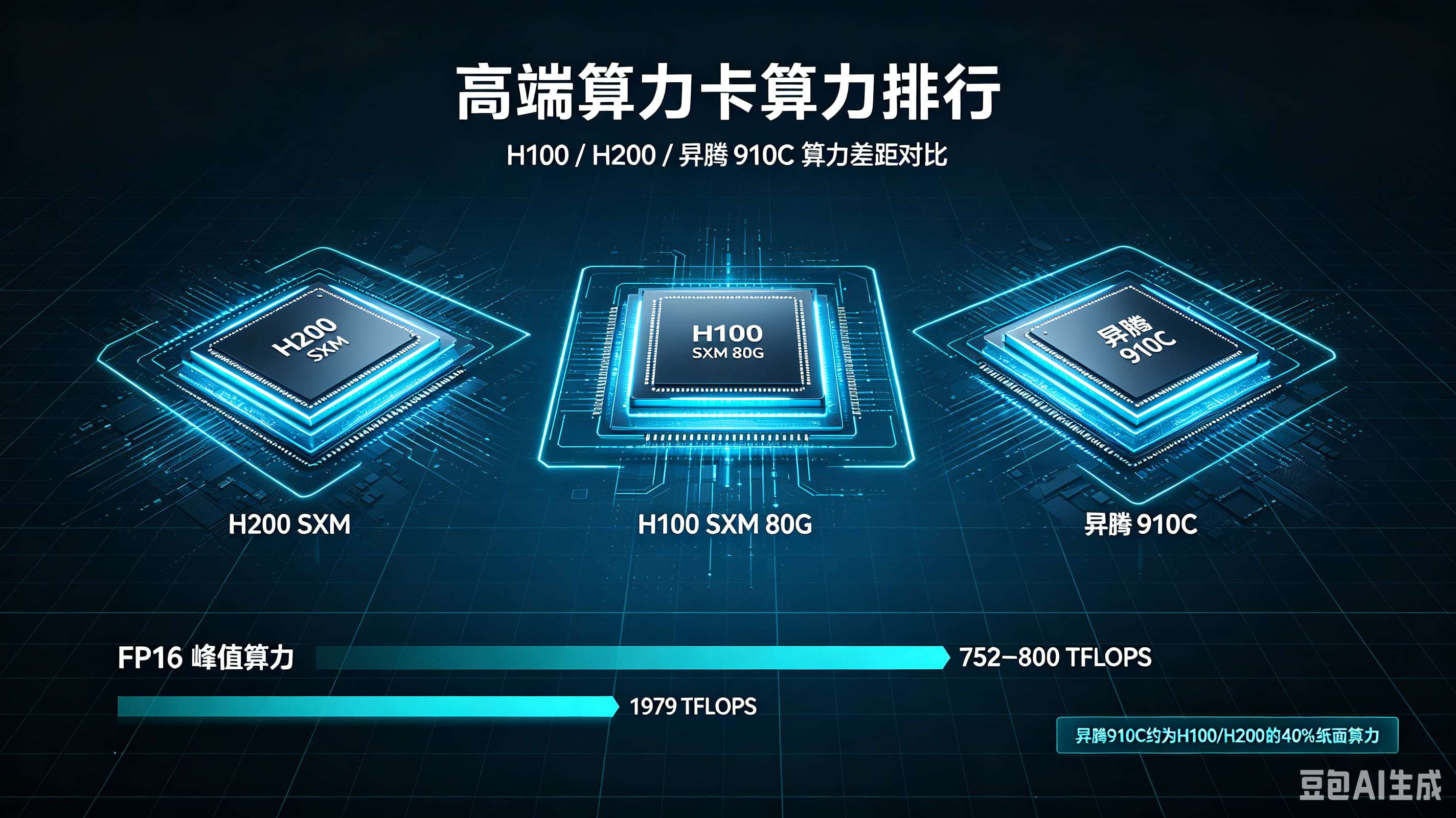 高端算力卡算力排行，H100/H200 / 昇腾 910C 算力差距对比