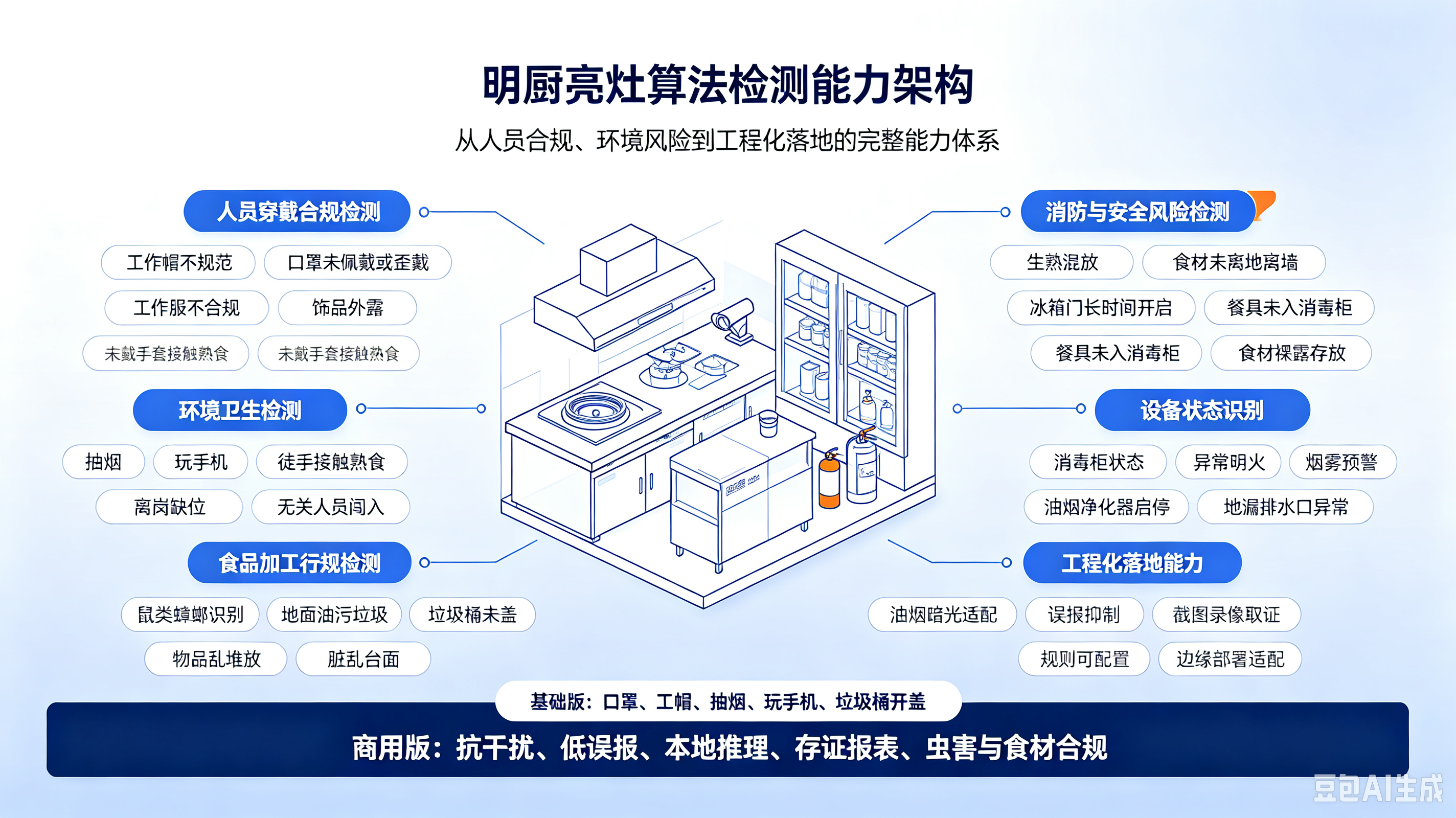 一套成熟的明厨亮灶算法,需要具备哪些检测能力?(图1)