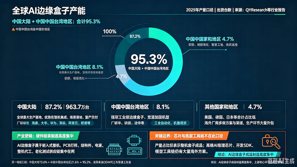 全球AI边缘盒子产能:中国大陆+中国台湾地区合计95.3%(图1)