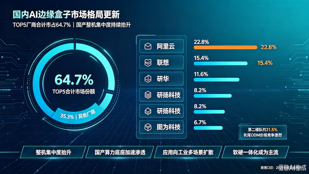 国内AI边缘盒子市场格局更新:TOP5合计市占64.7%,国产整机集中度持续抬升(图1)