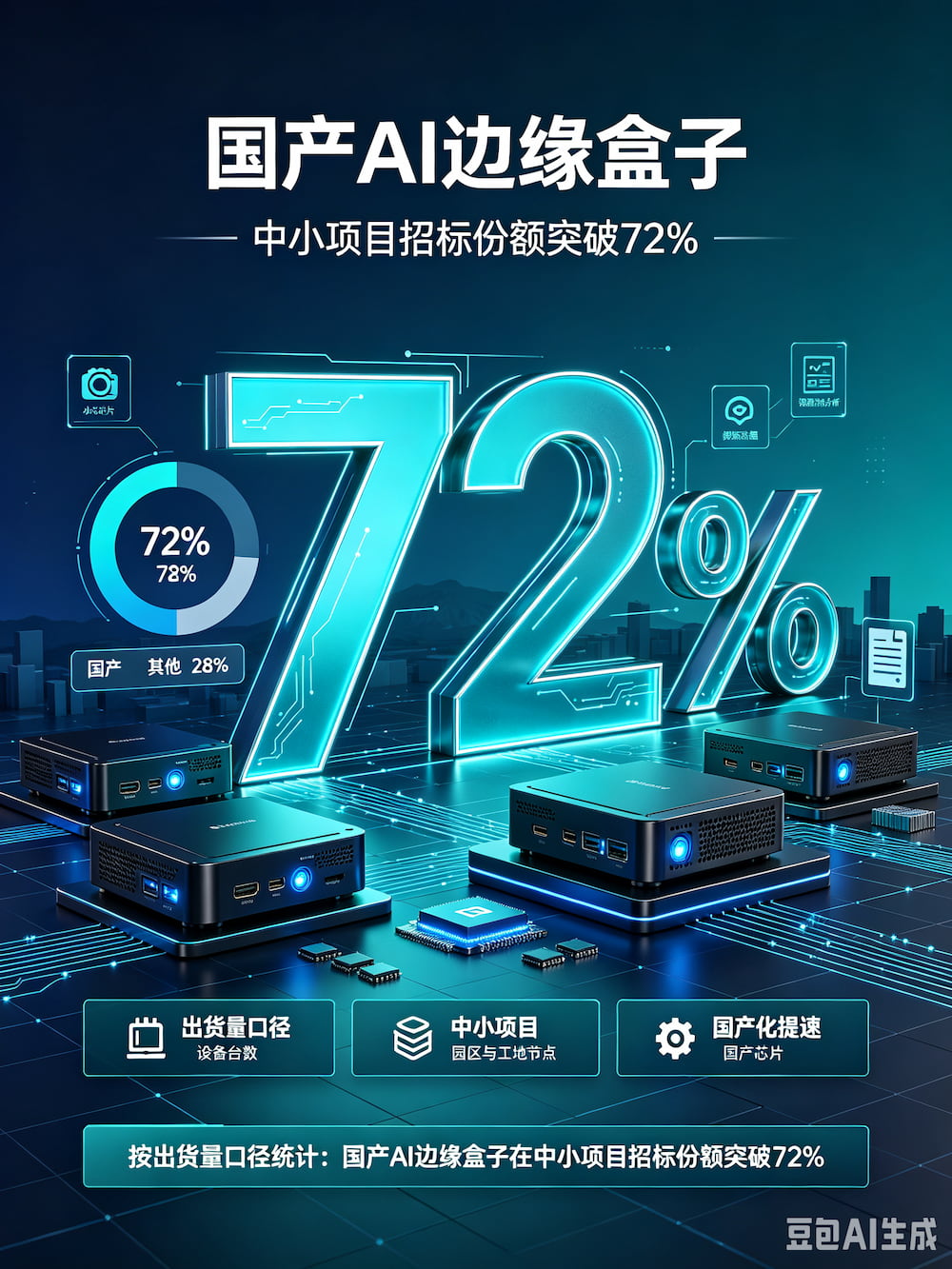 国产AI边缘盒子:中小项目招标(出货量口径)份额突破72%(图1)