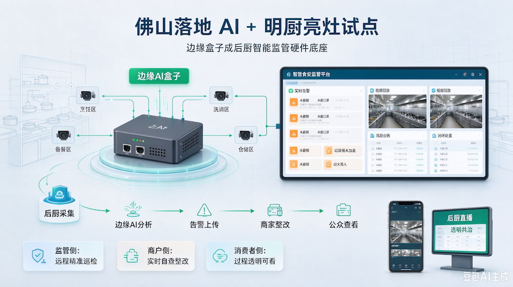 佛山落地AI+明厨亮灶试点,边缘盒子成后厨智能监管硬件底座(图1)