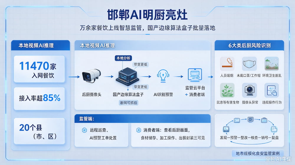 邯郸：11470家入网餐饮上线AI明厨亮灶，国产边缘算法盒子批量落地(图1)