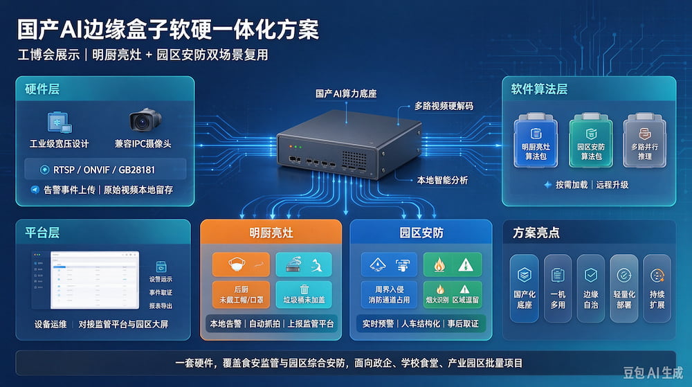 工博会|国产边缘盒子软硬一体化方案,双场景落地:明厨亮灶 + 园区安防(图1)