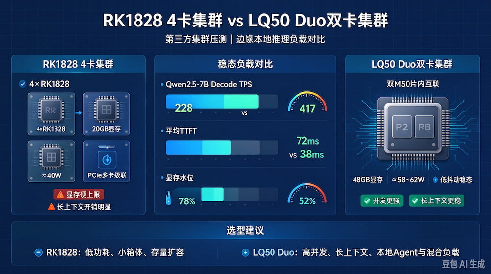 第三方压测流出:RK1828 4 卡集群 VS LQ50 Duo 双卡集群,边缘算力怎么选?(图1)